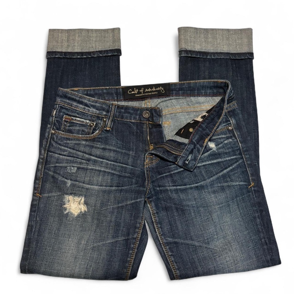 Cult of Individuality Jeans Sz 28 Distressed Straight Cuff Hem Mid Rise Stretch - Picture 4 of 6